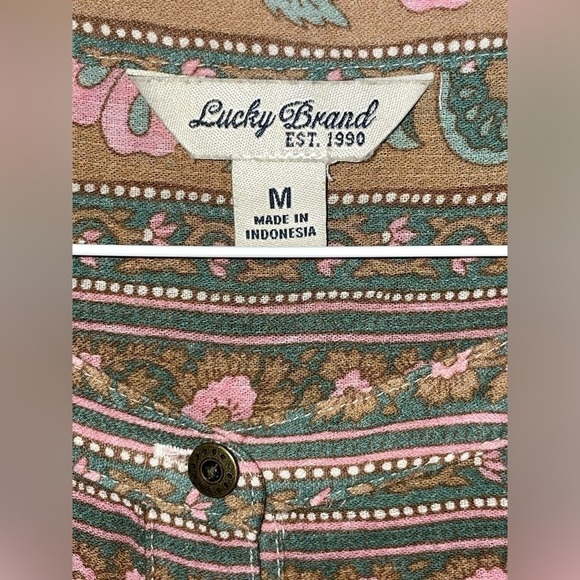 Lucky Brand Top Womens Medium Henley Floral Boho Super Thin​​​​​​​​ - Picture 7 of 8
